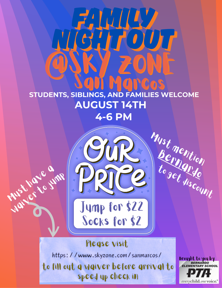 Flyer Family Night Out at Sky Zone San Marcos