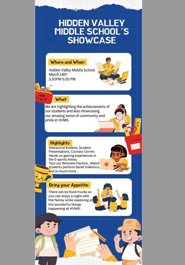 HV Show case flyer that shows all types of workers working their every day lives - English