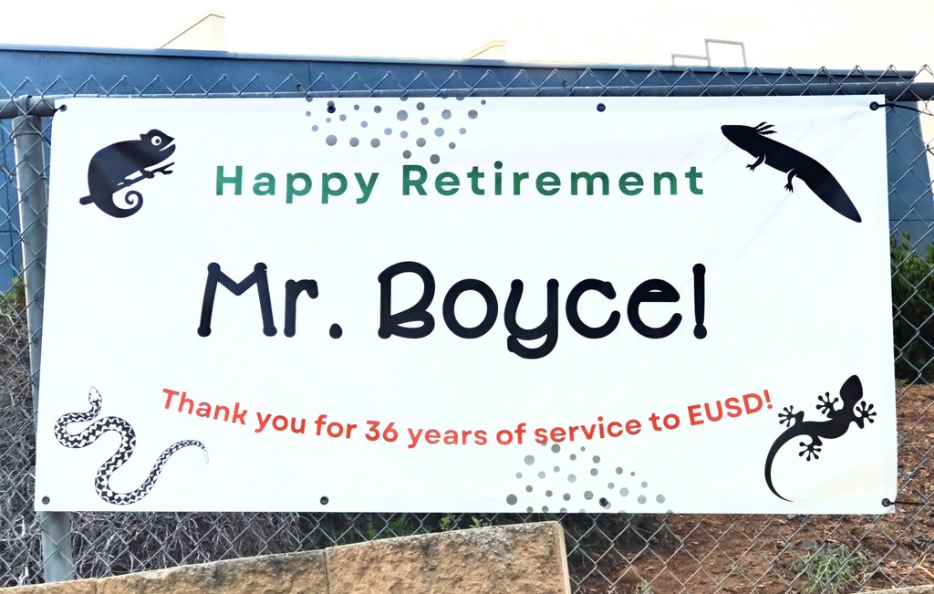 Retirement banner with lizards for Mr. Boyce