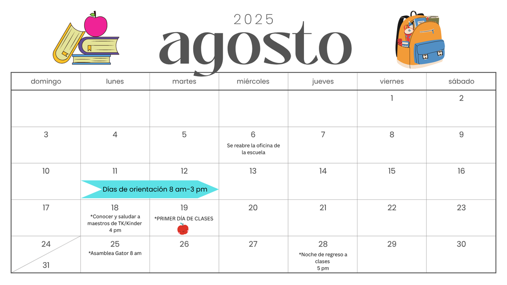 Aug 2025 Parent Calendar Spanish 