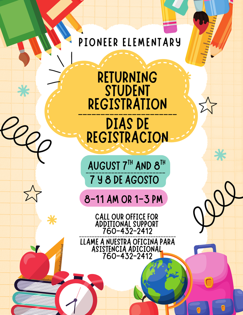 Returning Student Registration Days this coming August 7th & 8th!!