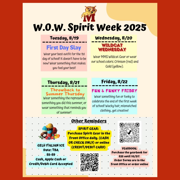 A collage of the four days of the August Spirit Week as well as Other Reminders