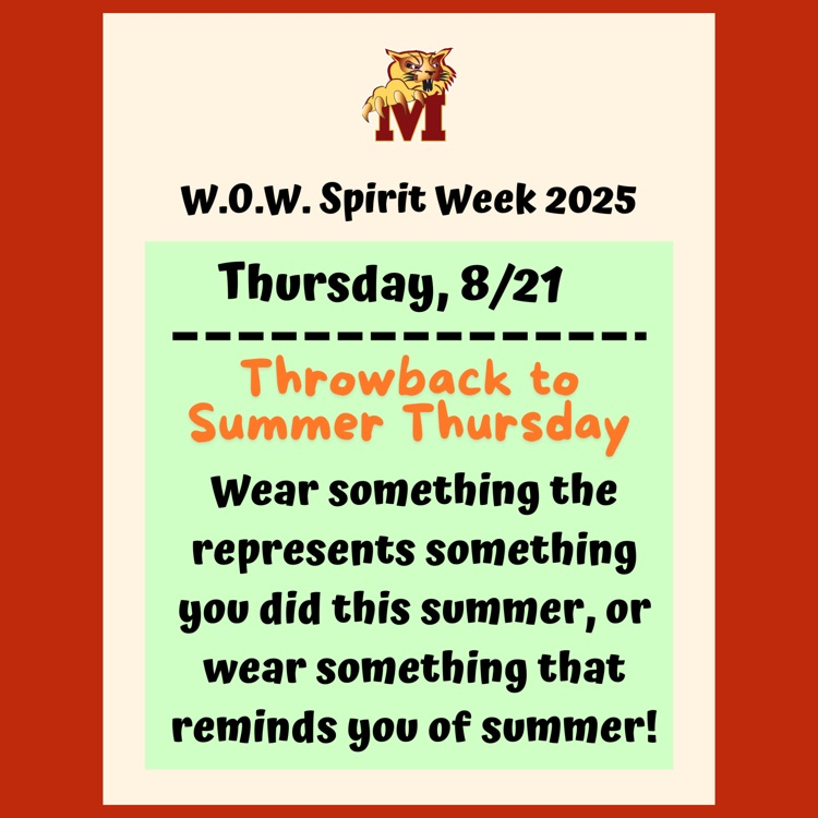 Spirit Day #3 on Thursday, 8/21: Throwback to Summer Thursday