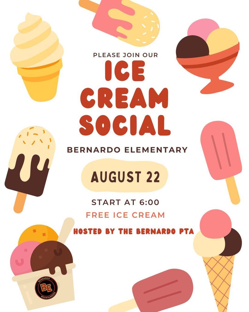 Flyer inviting families to our Ice Cream Social on 8/22 at 6pm