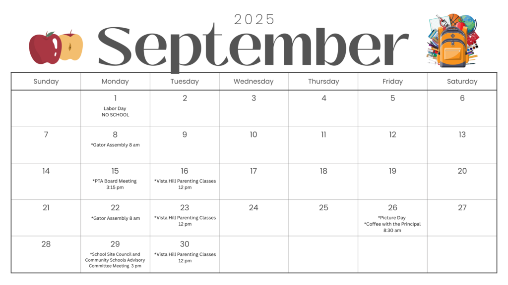 Parent Calendar Sep 2025 English