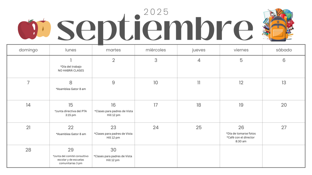 Parent Calendar Sep 2025 Spanish