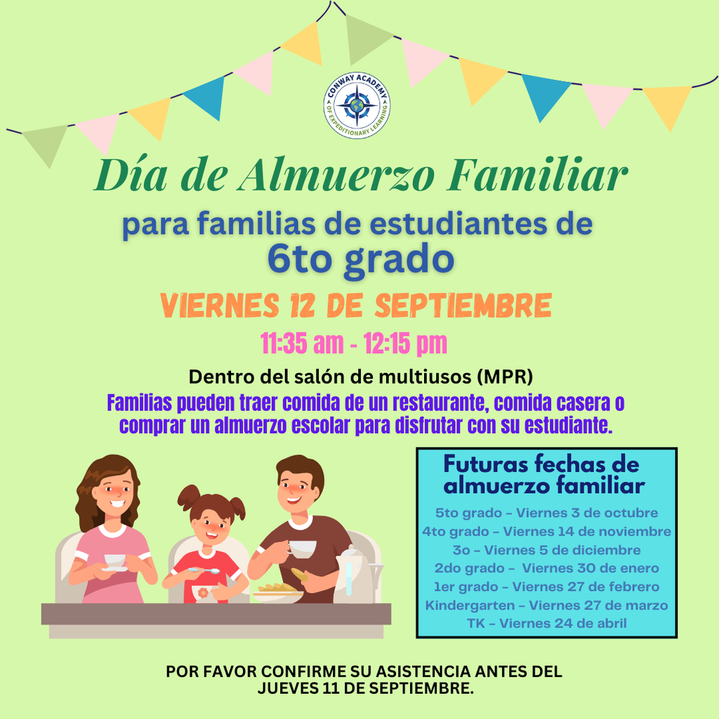 Bolante para el Dia de Almuerzo familiar para estudiantes de 6to grado