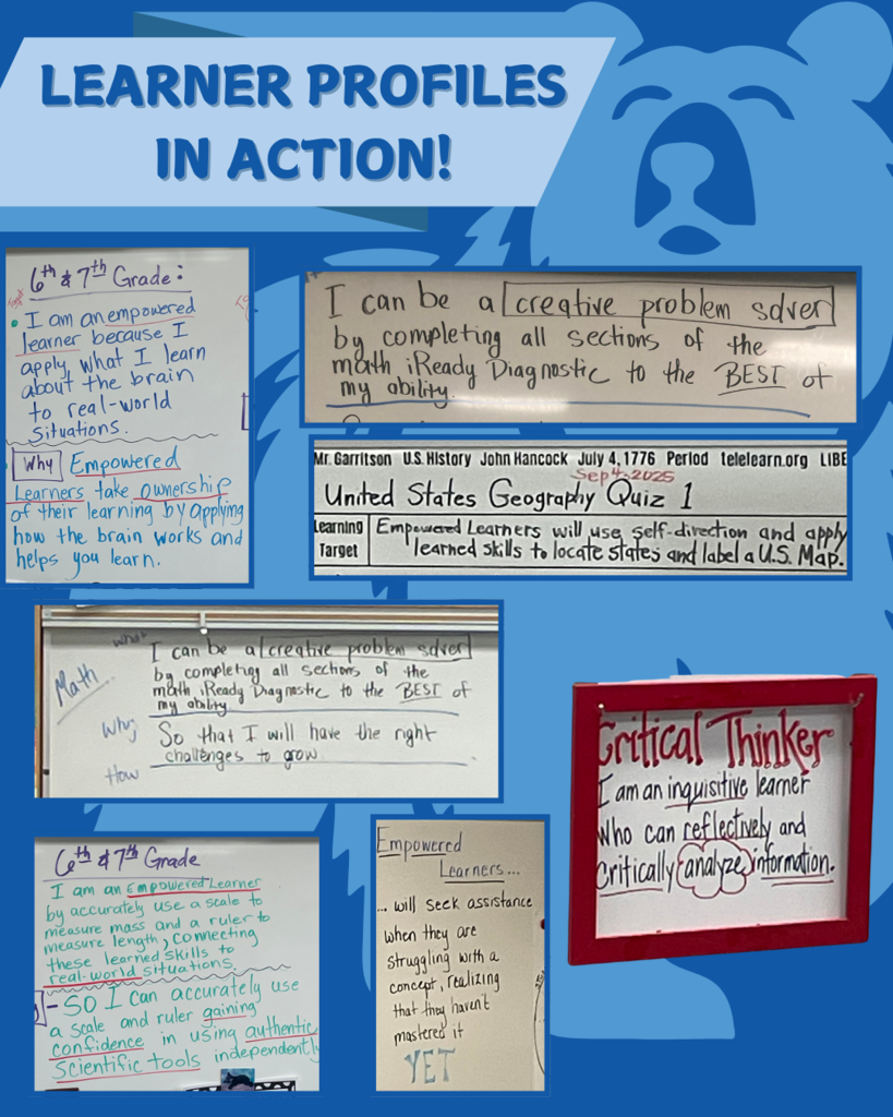 LEARNER PROFILES IN ACTION! Pictures of learning targets in classrooms that implement the EUSD learner profiles.