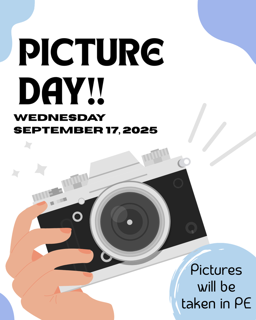 PICTURE day!! Wednesday September 17, 2025. Pictures will be taken in PE. Picture of a hand holding a camera. 