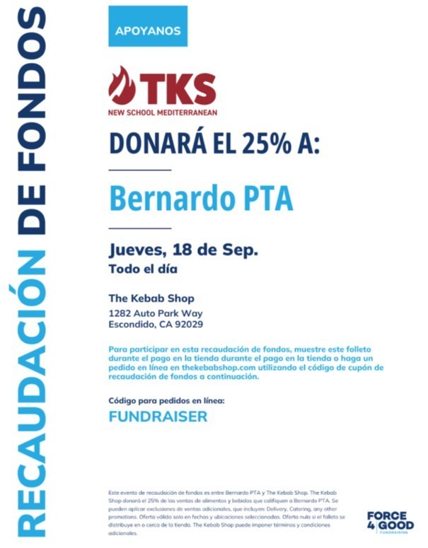 Fundraiser flyer for the Kebab Shop on Thursday Sept. 18 in Spanish