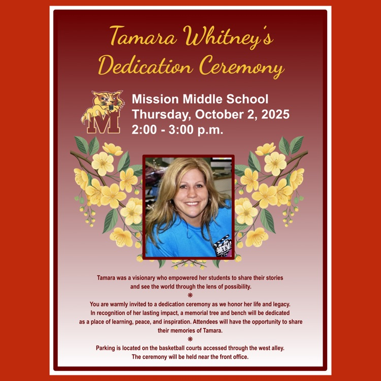 A flyer for Tamara Whitney's Dedication Ceremony