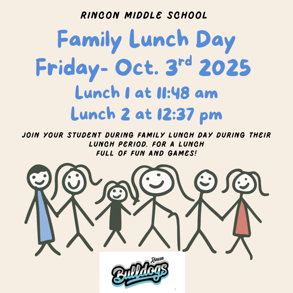 Family lunch day is on Friday October 3rd. Please make sure to. know what lunch your student is in. 