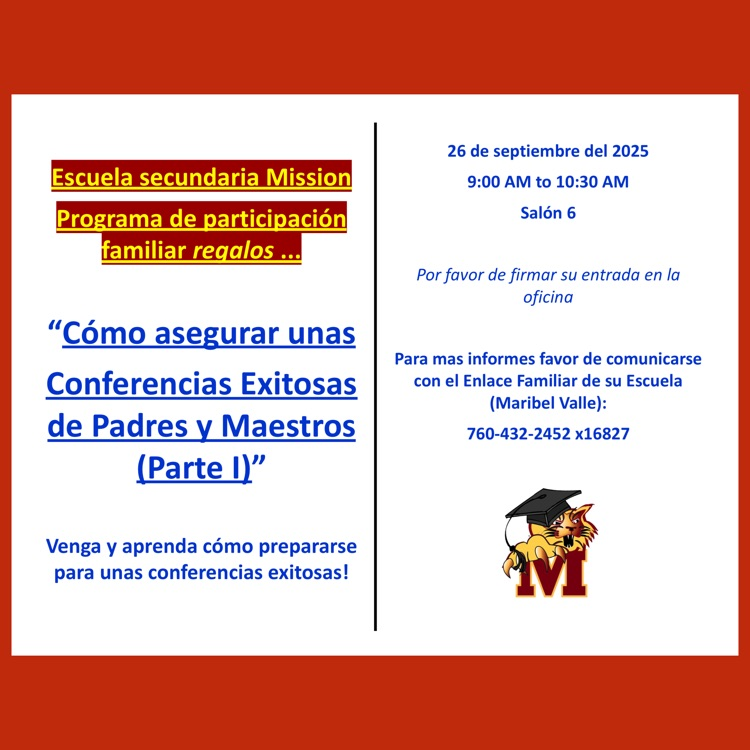 A Spanish language flyer for the “How to have a Successful Parent Teacher Conference (Part I)” workshop