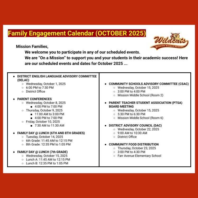 Page 1 (of 2) of the English language Family Engagement Calendar for October 2025