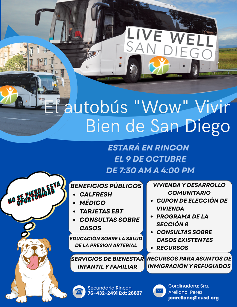 The San Diego Live Well Wow Bus flier information in spanish