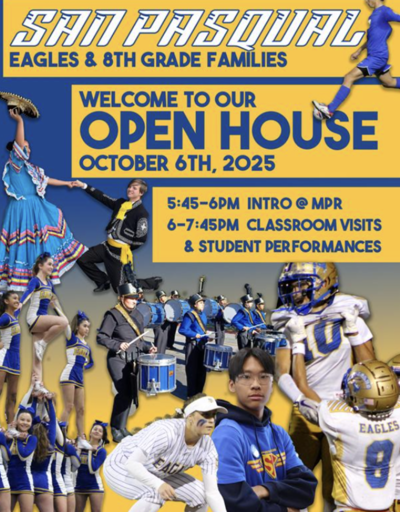 Flyer that states SPHS Open House on Oct 6th, 5:45-6:00 intro in MPR, 6-7:45 classroom visits and student performances