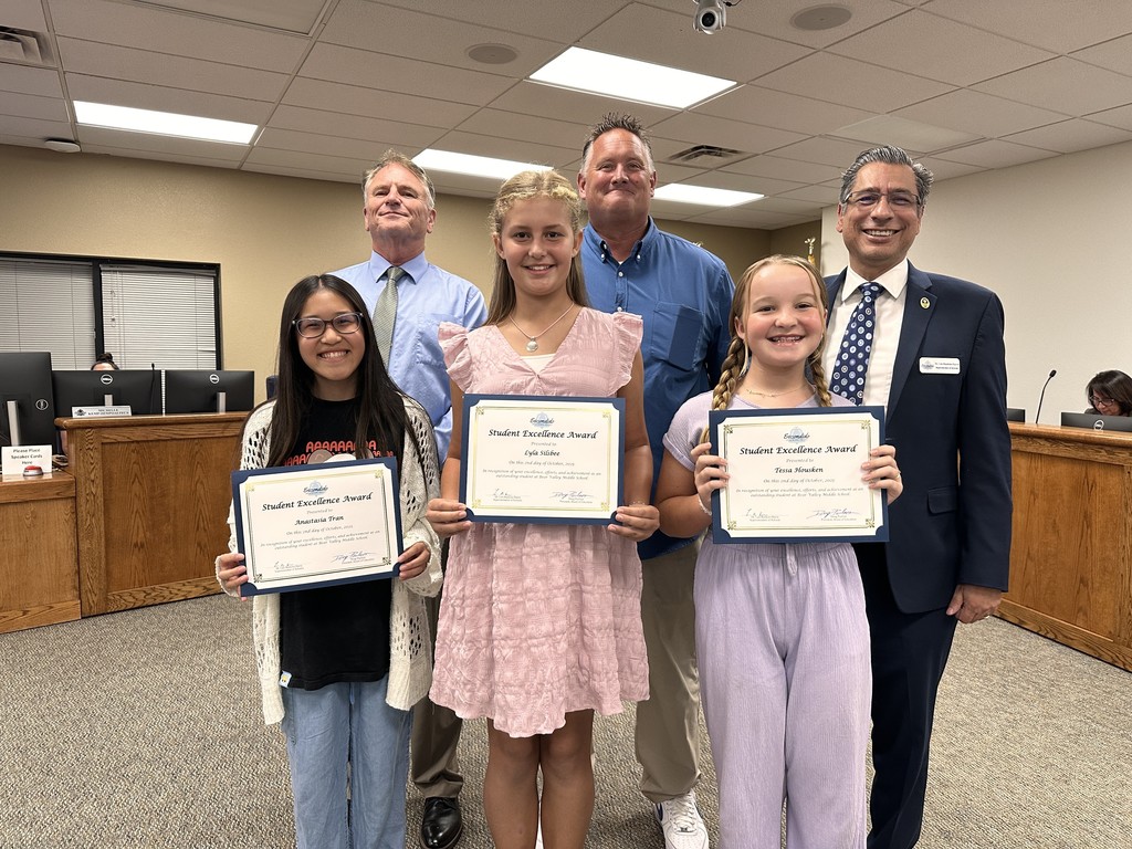 Picture of students receiving awards school board
