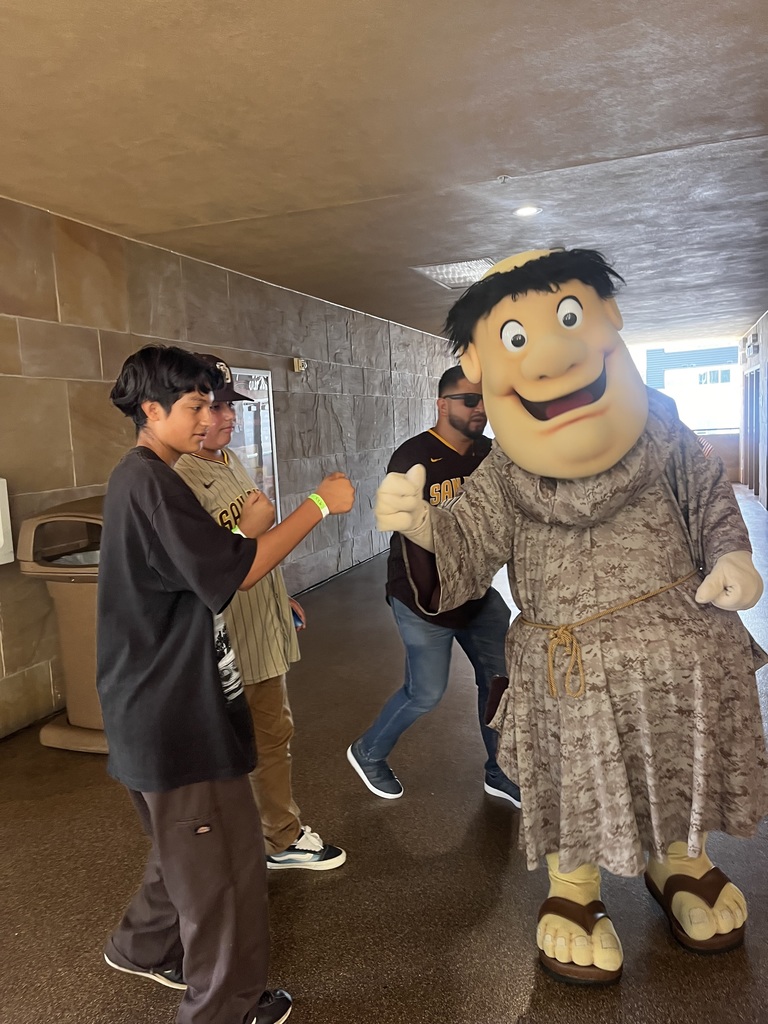 XTrack students with Padres mascot,  the Swinging Friar!