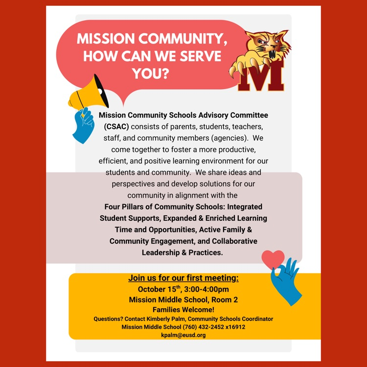 An English language flyer for this year’s first meeting of the Mission Community Schools Advisory Committee