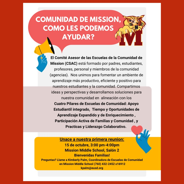 A Spanish language flyer for this year’s first meeting of the Mission Community Schools Advisory Committee