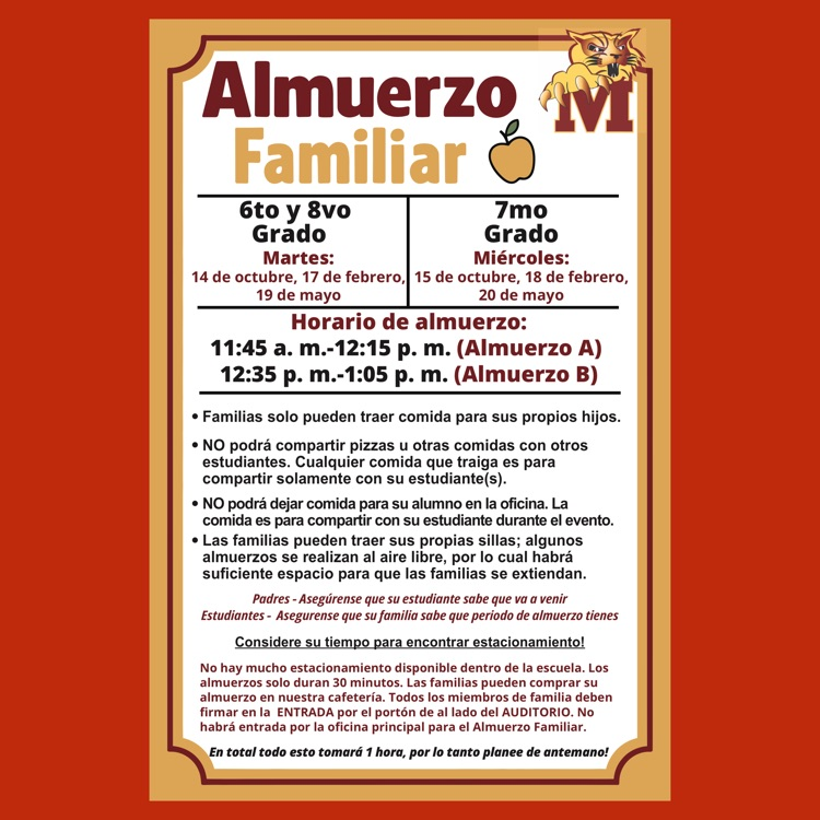 A Spanish language flyer for Family Days at Lunch