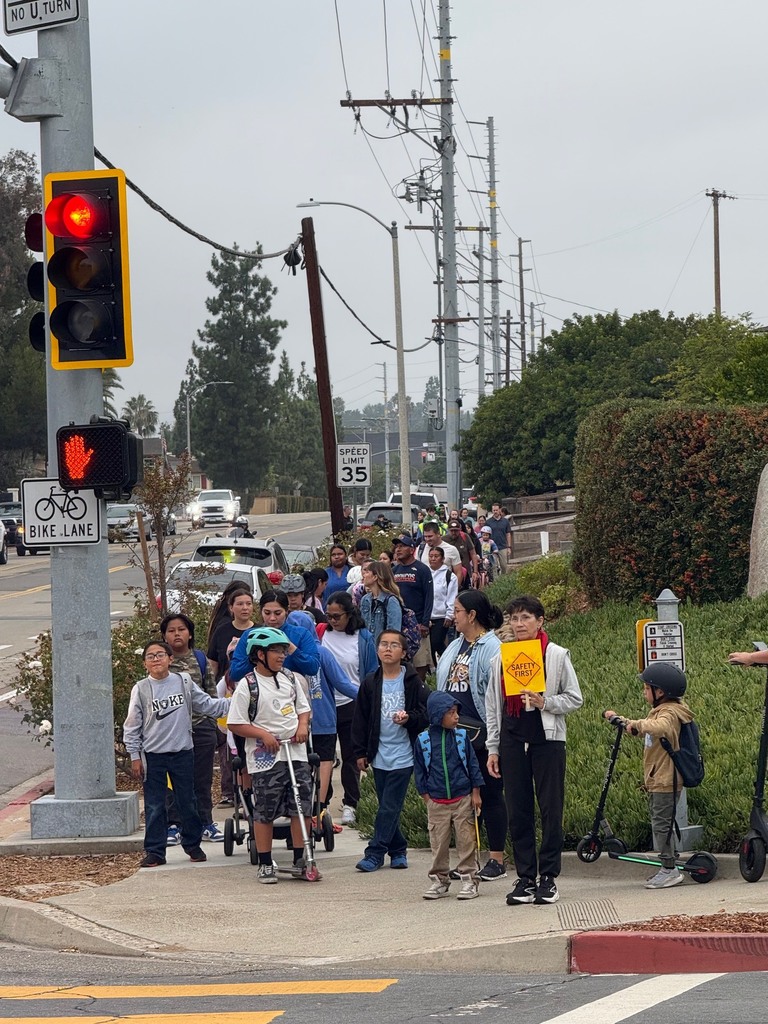 Students and parents walking to school