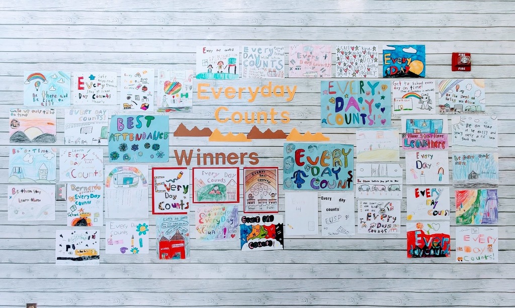 Wall filled with colorful posters for attendance