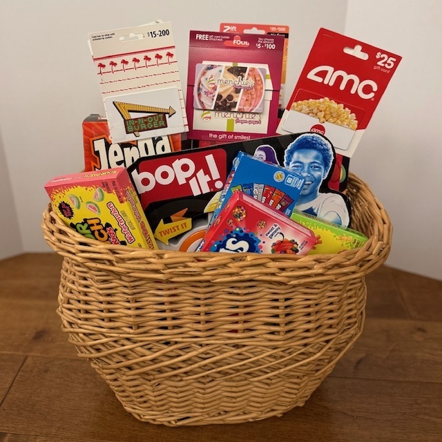 Basket with various items for movie goers