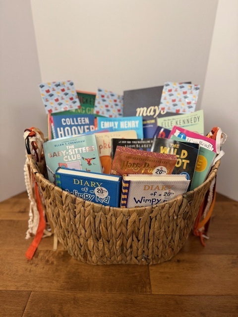 Basket filled with various books