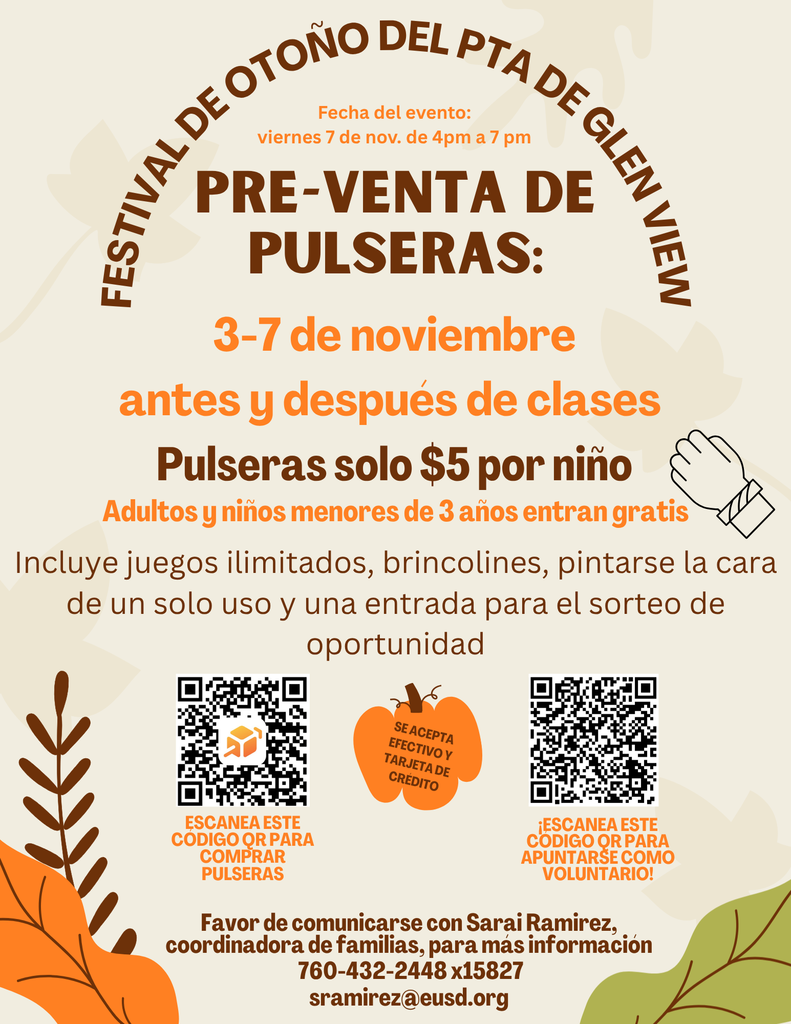 Fall Festival Wristband Pre-Sale Flyer Spanish