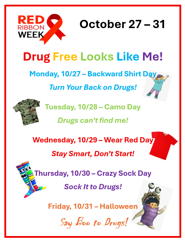 Red Ribbon Week Spirit Days October 27 - 31