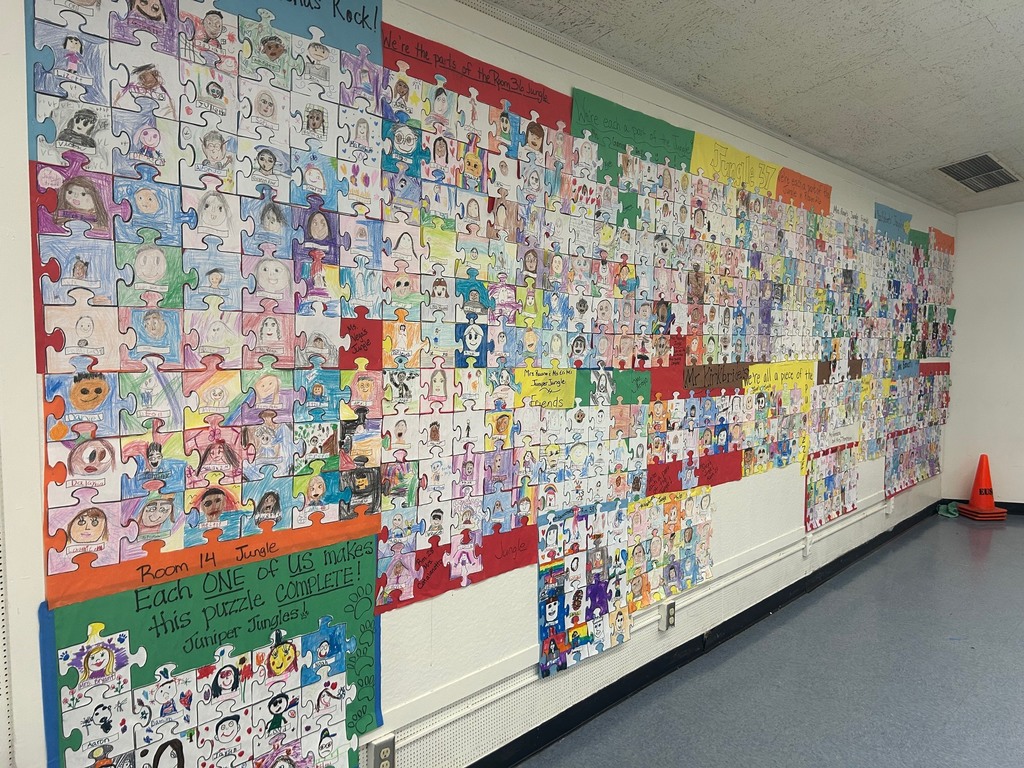 Puzzle pieces with drawings of students