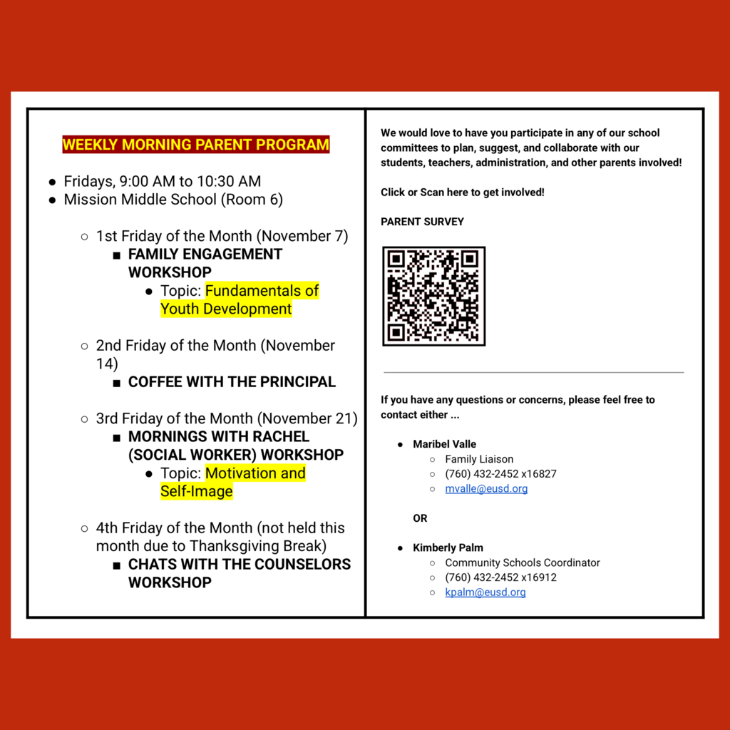 Page 2 (of 2) of the English language Family Engagement Calendar for November 2025