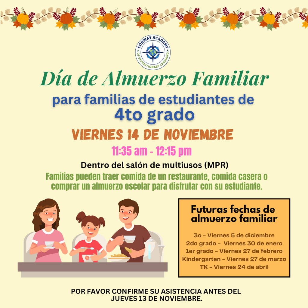 4th Grade Family Day at Lunch Flyer SPANISH