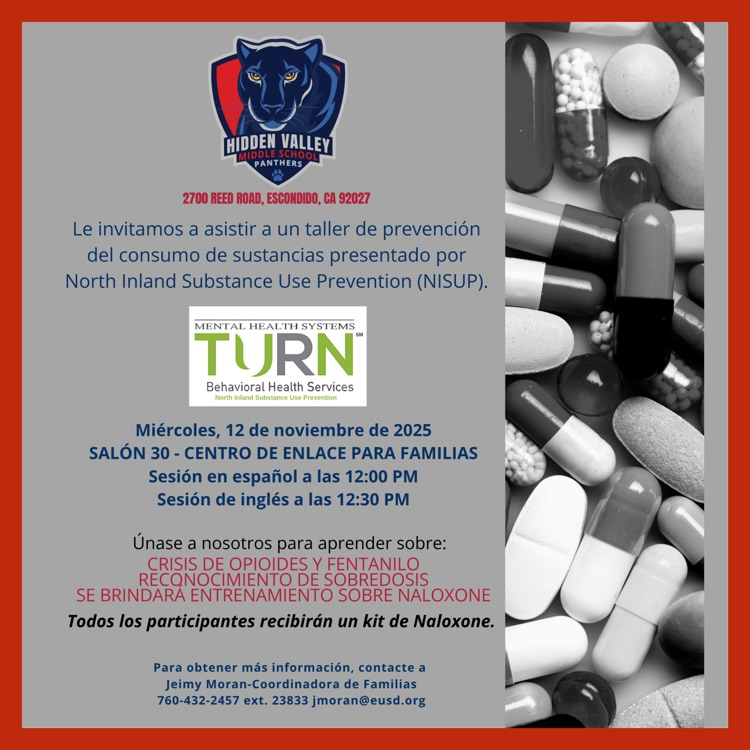 A Spanish language flyer for the Substance Use Prevention Workshop