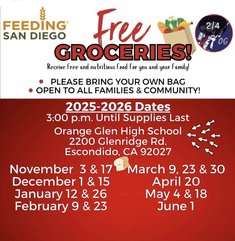 Orange Glen High School Food Distribution Dates Flyer