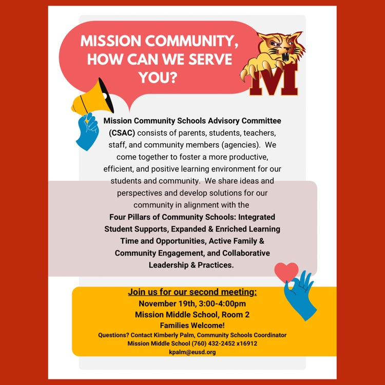 An English language flyer for this year’s second meeting of the Mission Community Schools Advisory Committee