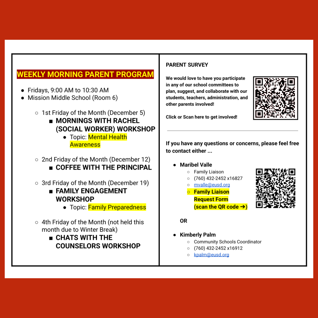 Page 2 (of 2) of the English language Family Engagement Calendar for December 2025
