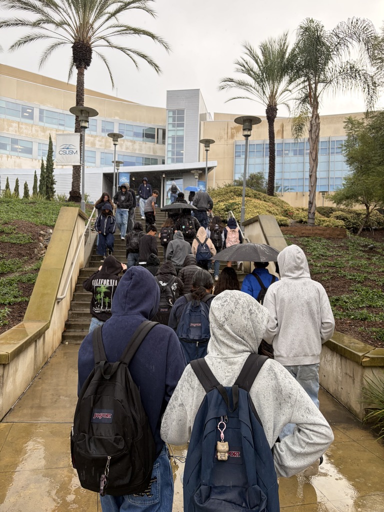 AVID students walking up stairs