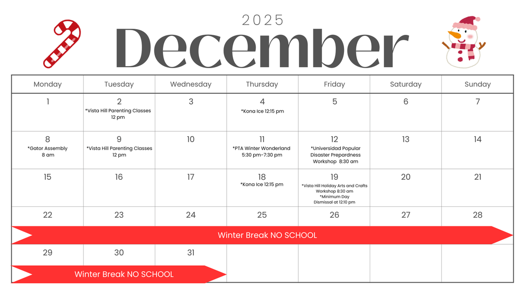 December 2025 Parent Calendar English