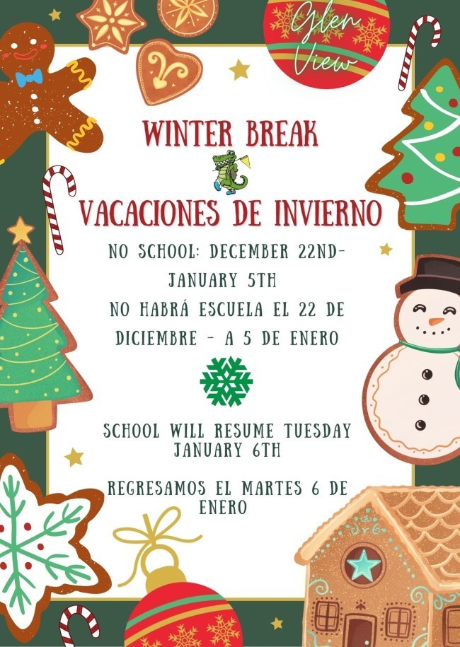 flyer with information about winter brake, there is a tree and snow man