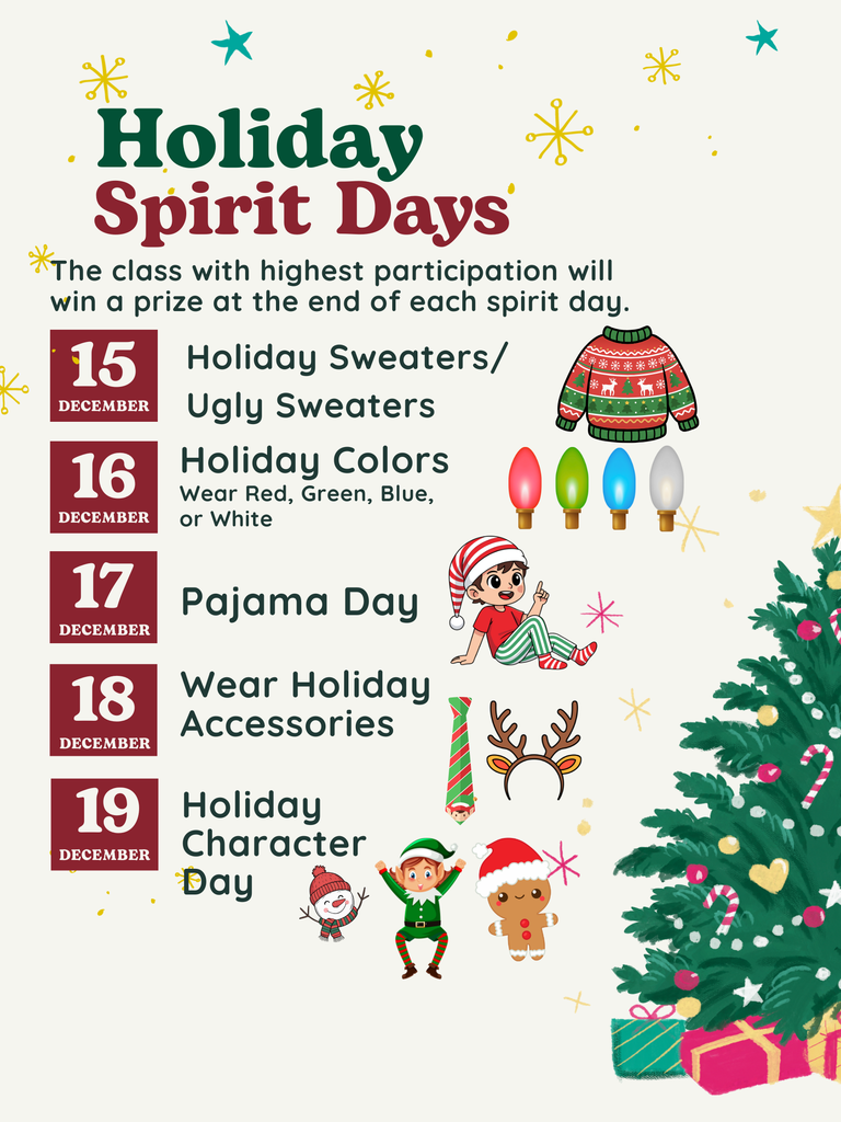 Holiday Spirit Days Flyer in English