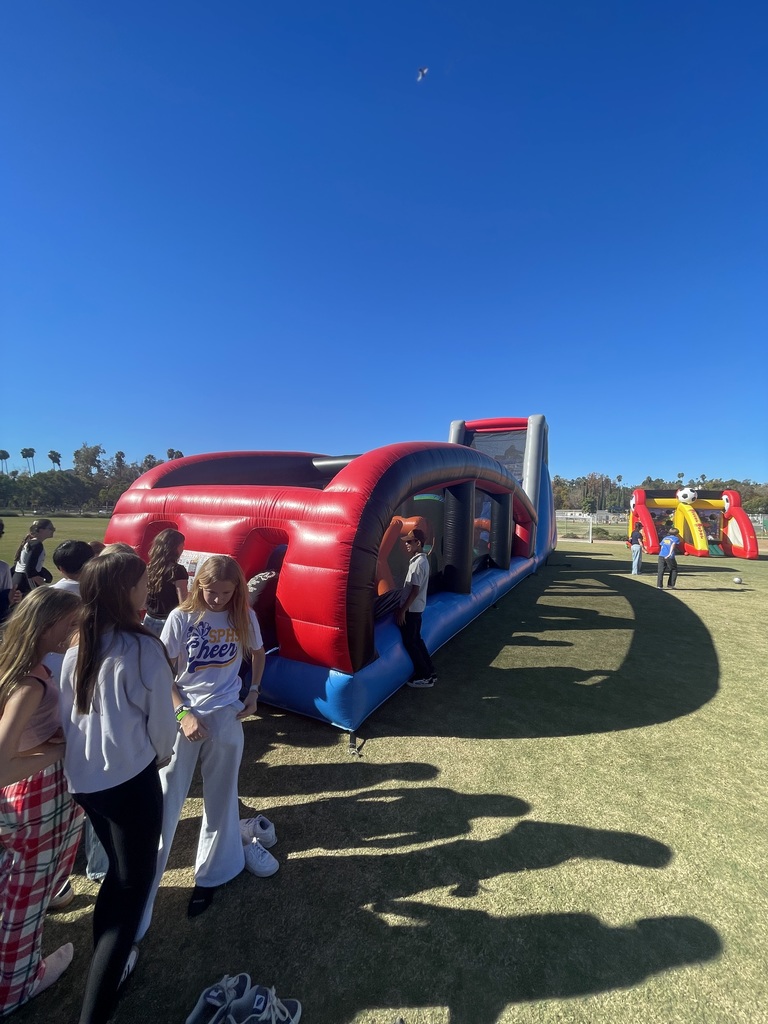 Students standing in line for inflatables