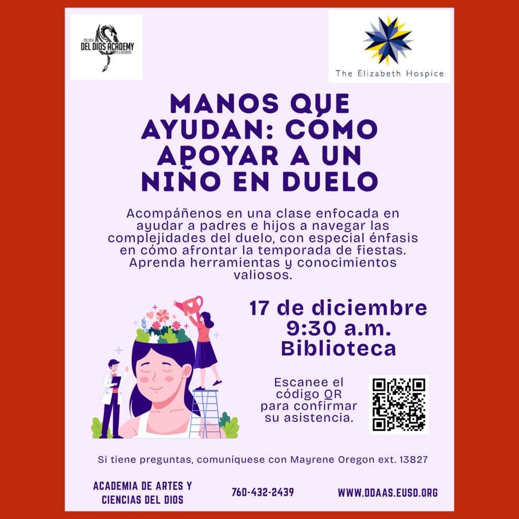A Spanish language flyer for the “Helping Hands: How to Support a Child That is Grieving” Workshop