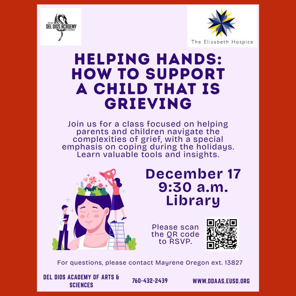 An English language flyer for the “Helping Hands: How to Support a Child That is Grieving” Workshop