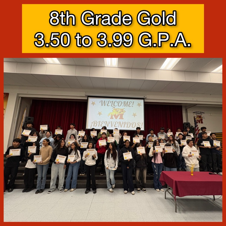 A group shot of the 8th Grade Gold honorees (3.50 to 3.99 G.P.A.)