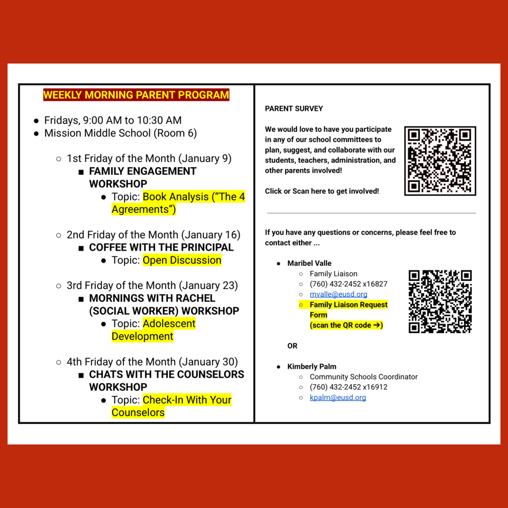Page 2 (of 2) of the English language Family Engagement Calendar for January 2026