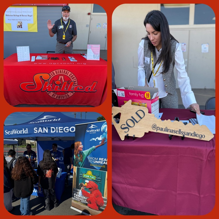 A collage featuring three of the professional organizations that came to this year's College & Career Day (AGC Apprenticeship & Training Trust, Sea World san Diego, and San Diego Realtor Paulina Salazar)