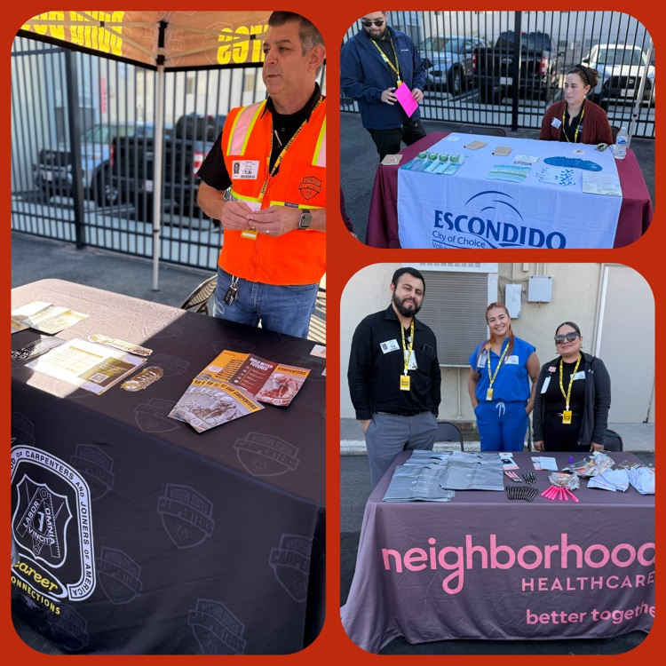 A collage featuring three of the professional organizations that came to this year's College & Career Day (Western States Regional Council of Carpenters, City of Escondido, and Neighborhood Healthcare)