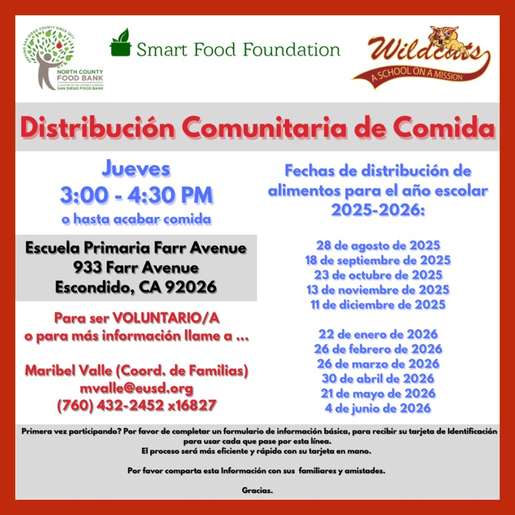 A Spanish language flyer for the Community Food Distribution